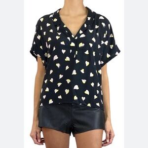 Heart Patterned Black Blouse
